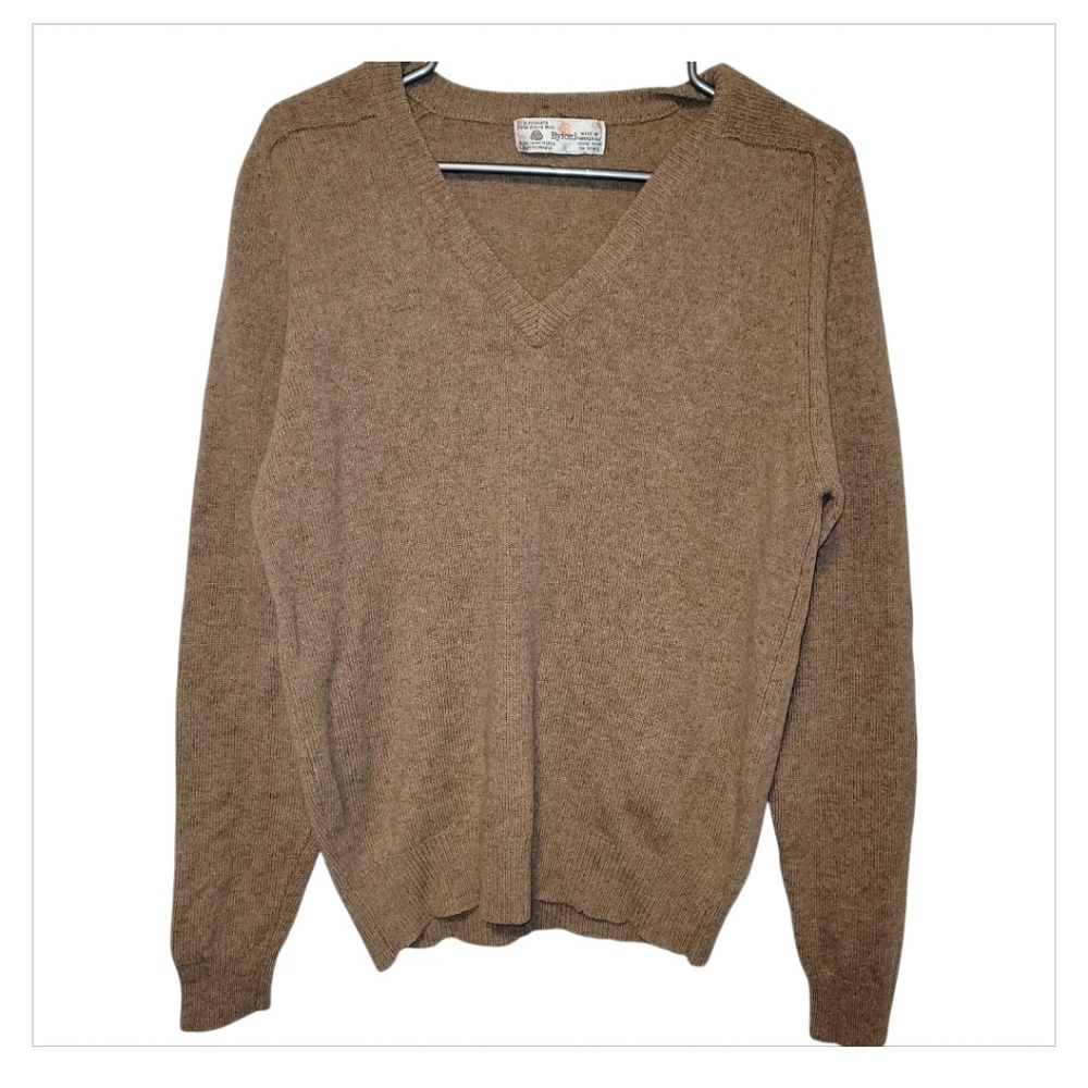 6/30 Vintage Byford Pure Virgin Wool Sweater Men’s L Brown V-Neck 90s Classic